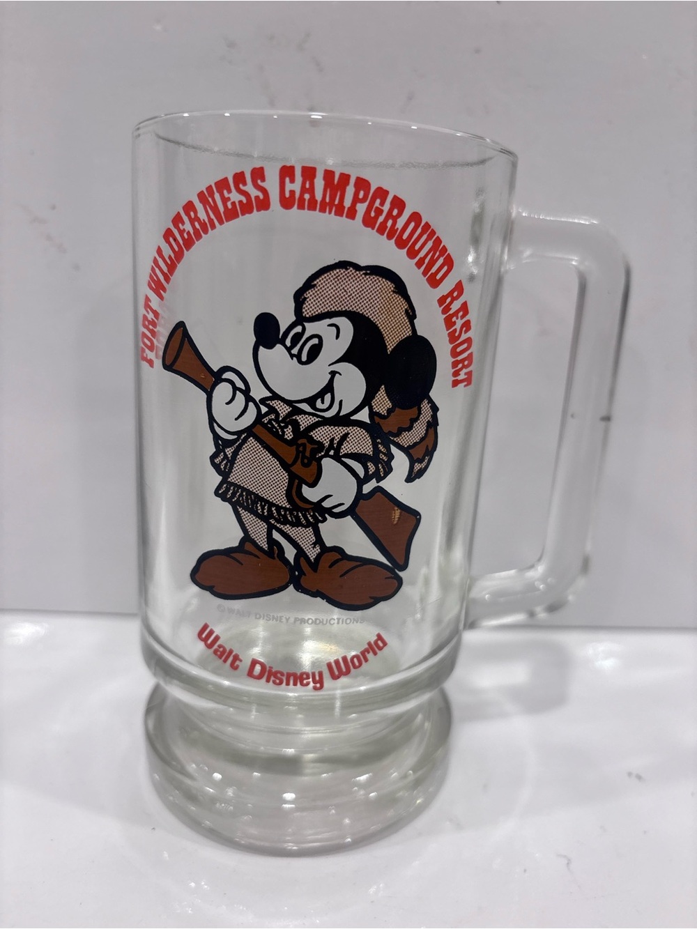 Walt Disney World Wilderness Campground Resort Clear Glass Mug with Red Accents